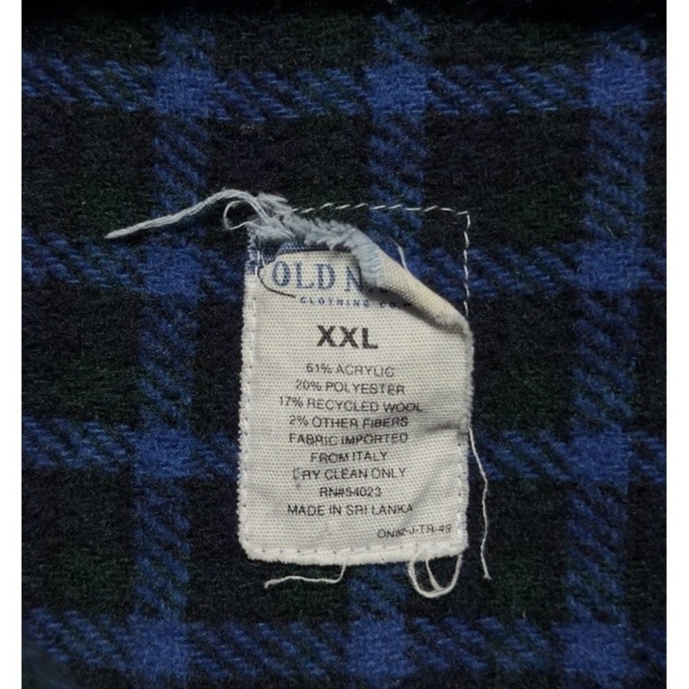 Vintage 90's Old Navy Men's Blue Plaid Italian Wool Blend Shirt Jacket Size 2XL - Picture 8 of 12